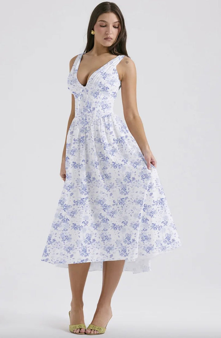 Grace | Floral V-Neck Midi Dress With Fit And Flare – view 3