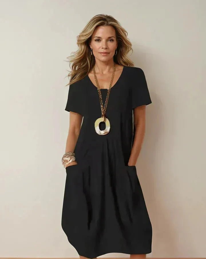 Talia | V - Neck Black Dress With Pockets - Emma's Dresses