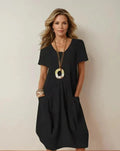 Elena | Effortless V-Neck Midi Dress With Pockets