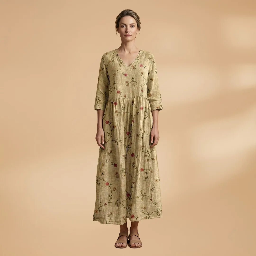 Juliet | Elegant Summer Dress with V - Neck and Floral Print - Emma's Dresses