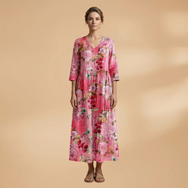 Juliet | Elegant Summer Dress with V - Neck and Floral Print - Emma's Dresses