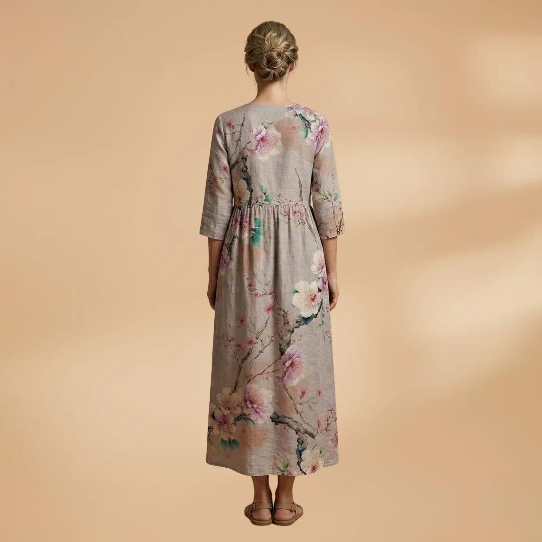 Juliet | Elegant Summer Dress with V - Neck and Floral Print - Emma's Dresses