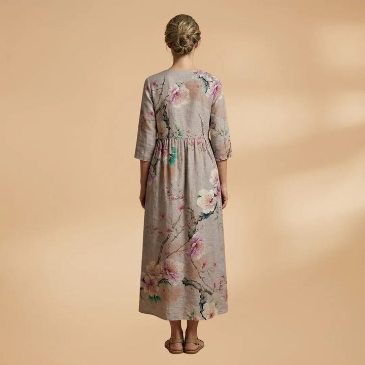 Juliet | Elegant Summer Dress with V - Neck and Floral Print - Emma's Dresses