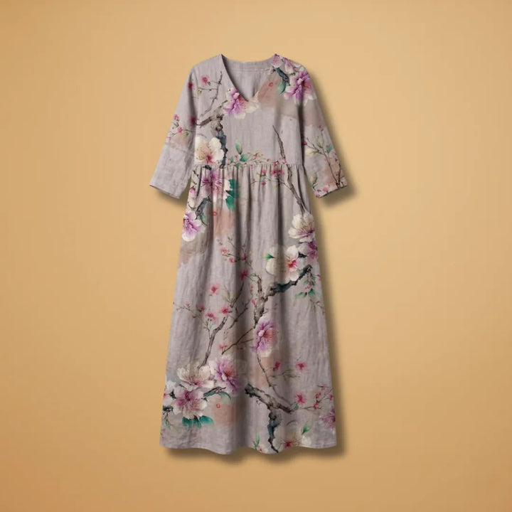Juliet | Elegant Summer Dress with V - Neck and Floral Print - Emma's Dresses