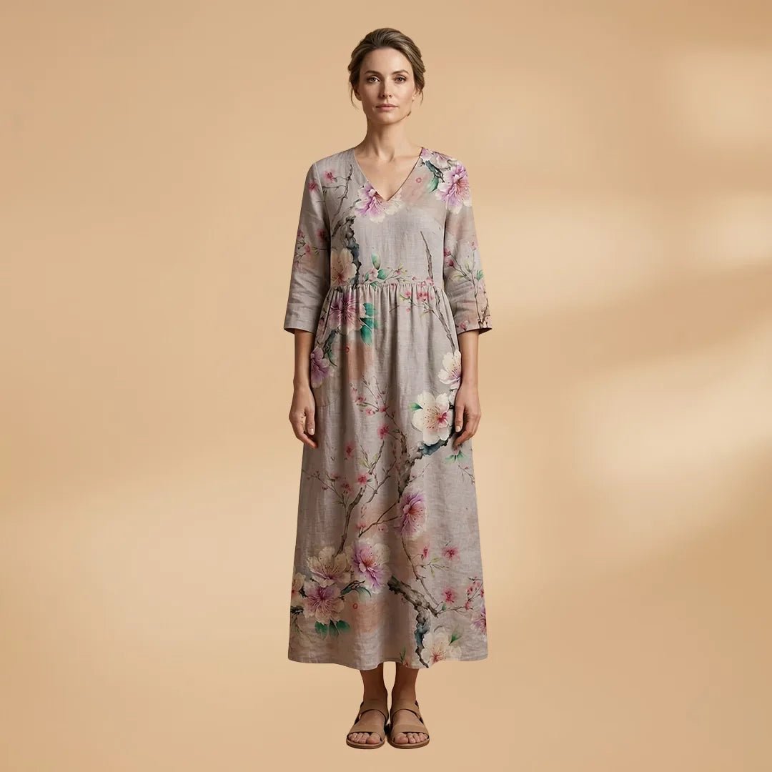 Juliet | Elegant Summer Dress with V - Neck and Floral Print - Emma's Dresses