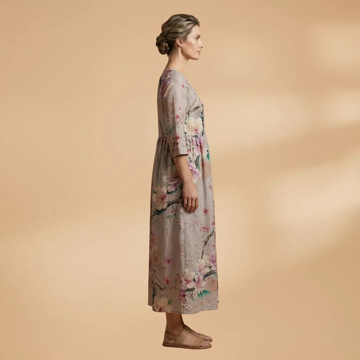 Juliet | Elegant Summer Dress with V - Neck and Floral Print - Emma's Dresses