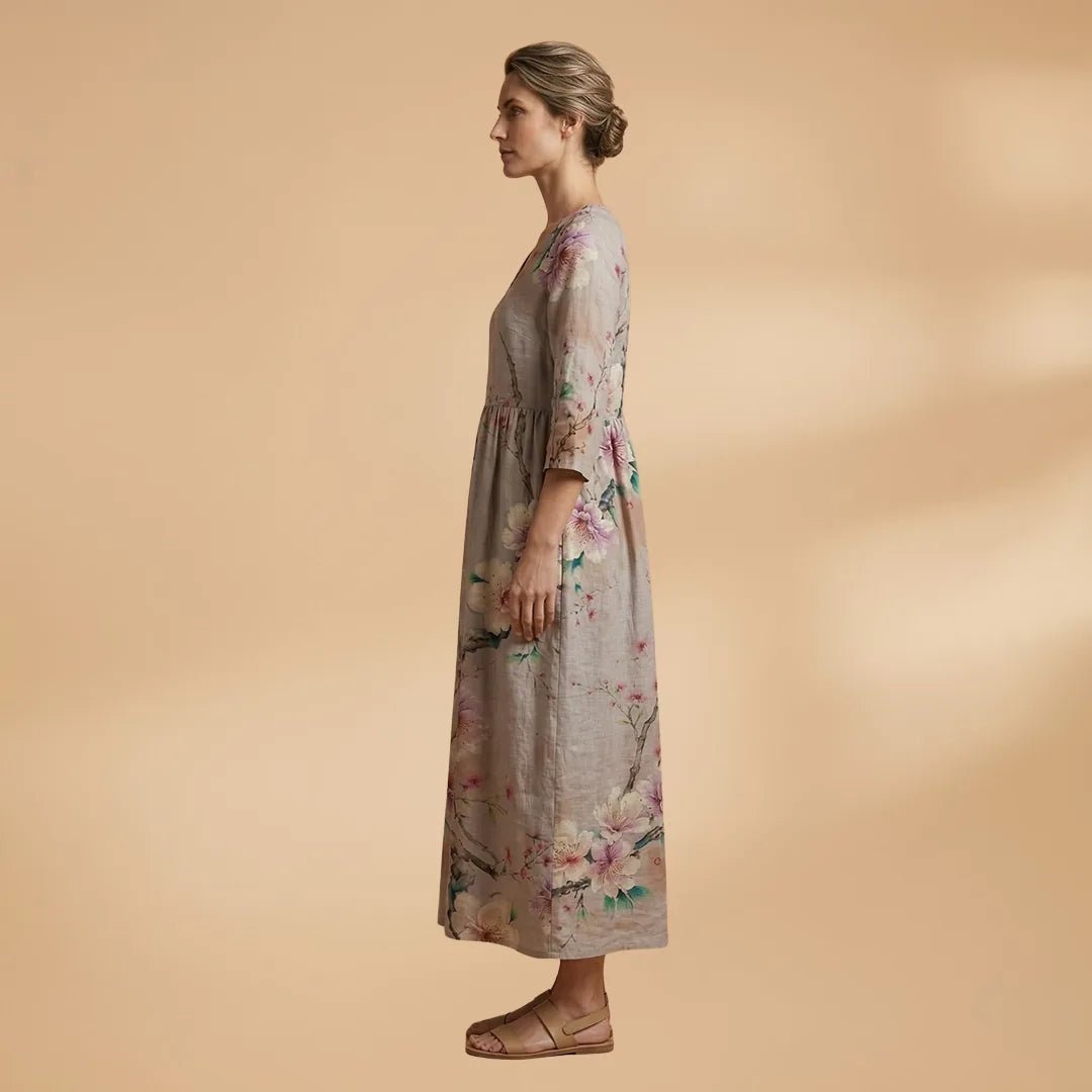Juliet | Elegant Summer Dress with V - Neck and Floral Print - Emma's Dresses