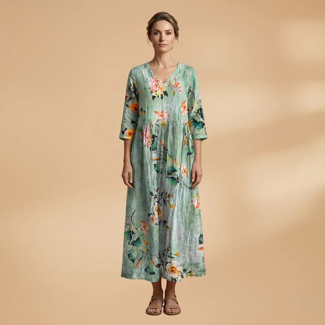 Juliet | Elegant Summer Dress with V - Neck and Floral Print - Emma's Dresses