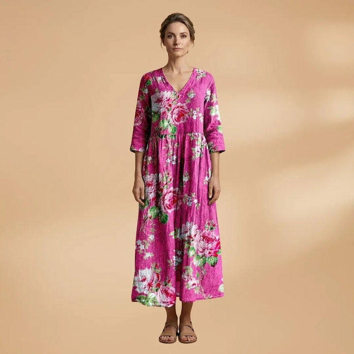 Juliet | Elegant Summer Dress with V - Neck and Floral Print - Emma's Dresses