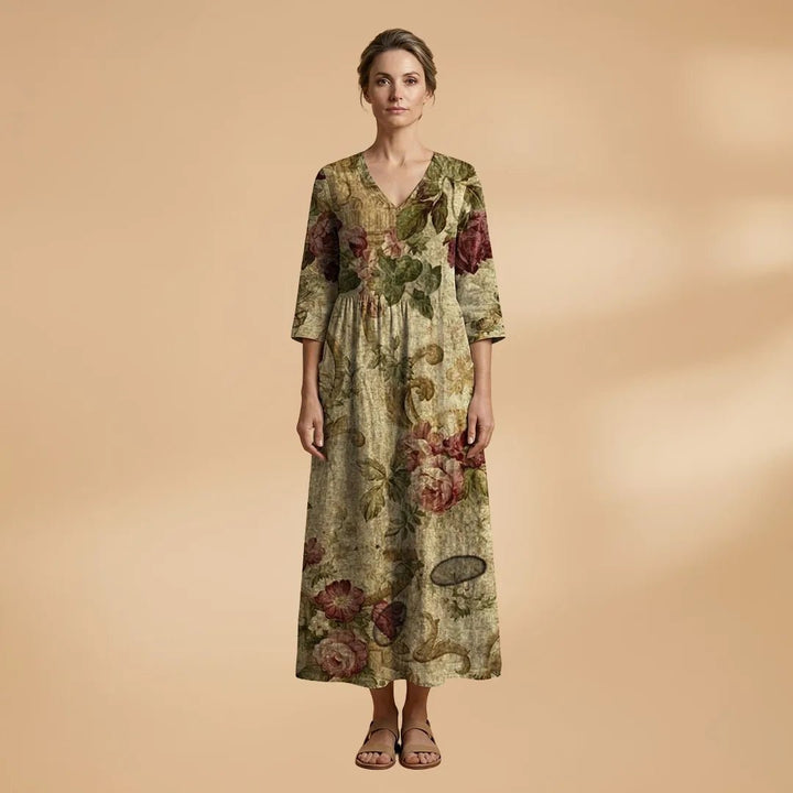 Juliet | Elegant Summer Dress with V - Neck and Floral Print - Emma's Dresses