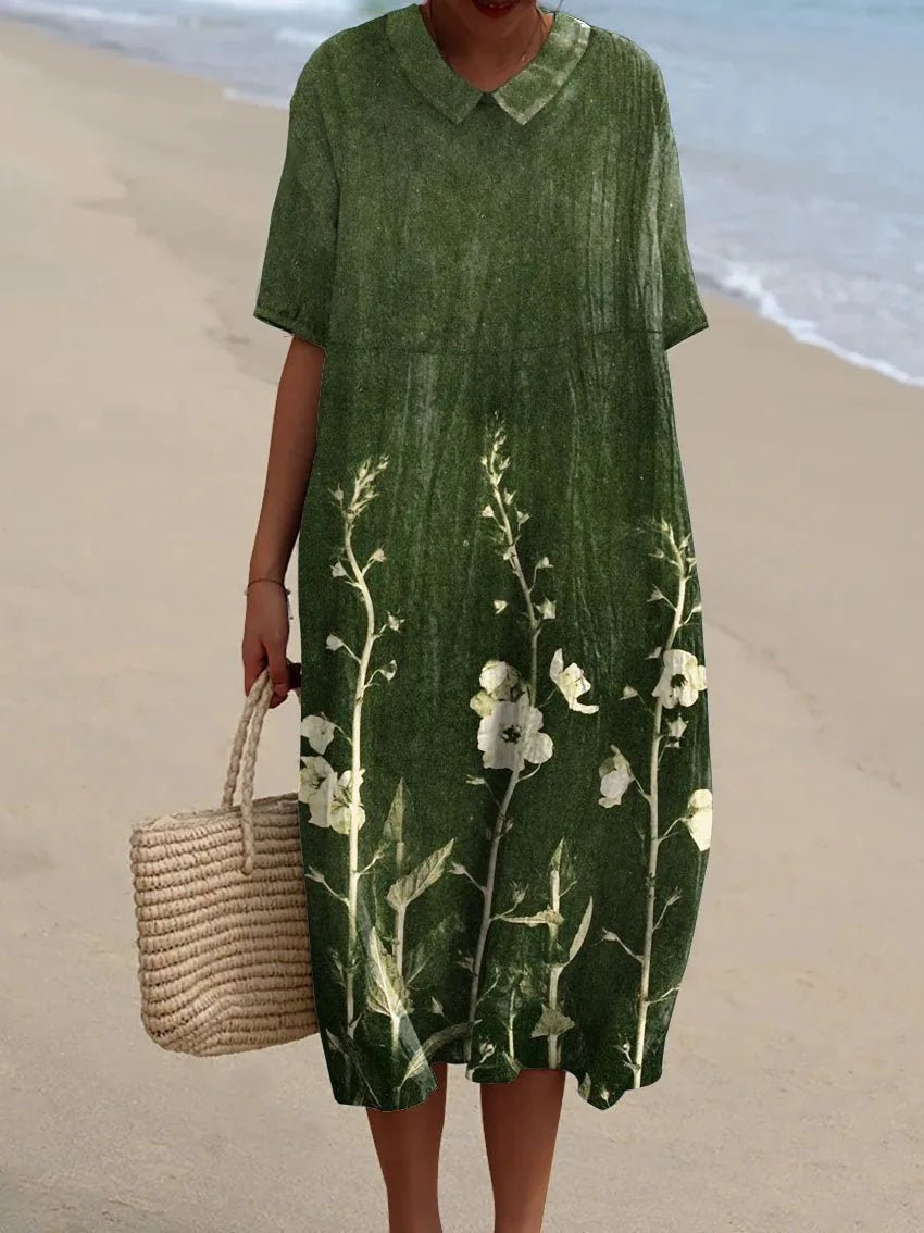 Nina | Stylish Floral V-Neck Midi Dress with Short Sleeves – view 4