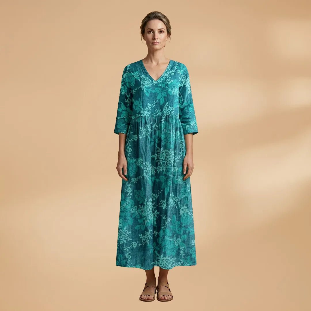 Juliet | Elegant Summer Dress with V - Neck and Floral Print - Emma's Dresses