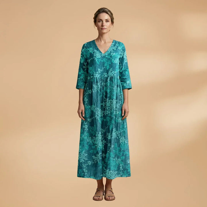 Juliet | Elegant Summer Dress with V - Neck and Floral Print - Emma's Dresses