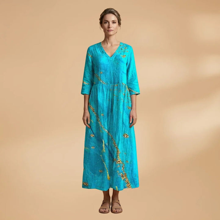 Juliet | Elegant Summer Dress with V - Neck and Floral Print - Emma's Dresses
