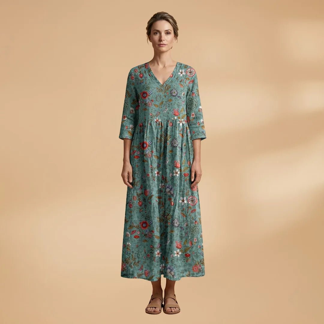Juliet | Elegant Summer Dress with V - Neck and Floral Print - Emma's Dresses