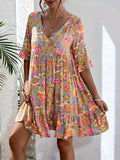 Lily | V-Neck Floral Mini Dress with Flutter Sleeves