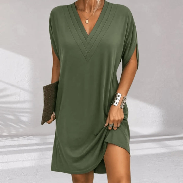 Chloe | Elegant V - Neck Mini Dress With Relaxed Silhouette - Emma's Dresses