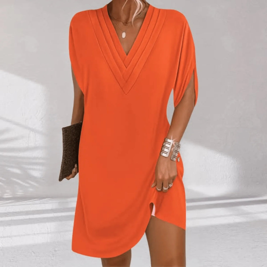 Chloe | Elegant V - Neck Mini Dress With Relaxed Silhouette - Emma's Dresses