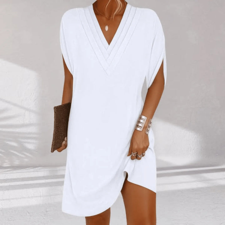Chloe | Elegant V - Neck Mini Dress With Relaxed Silhouette - Emma's Dresses