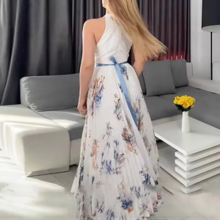 Diana | Elegant V - Neck Pleated Floral Maxi Dress - Emma's Dresses