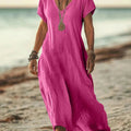 Lena | Pink V-Neck Short Sleeve Maxi Dress