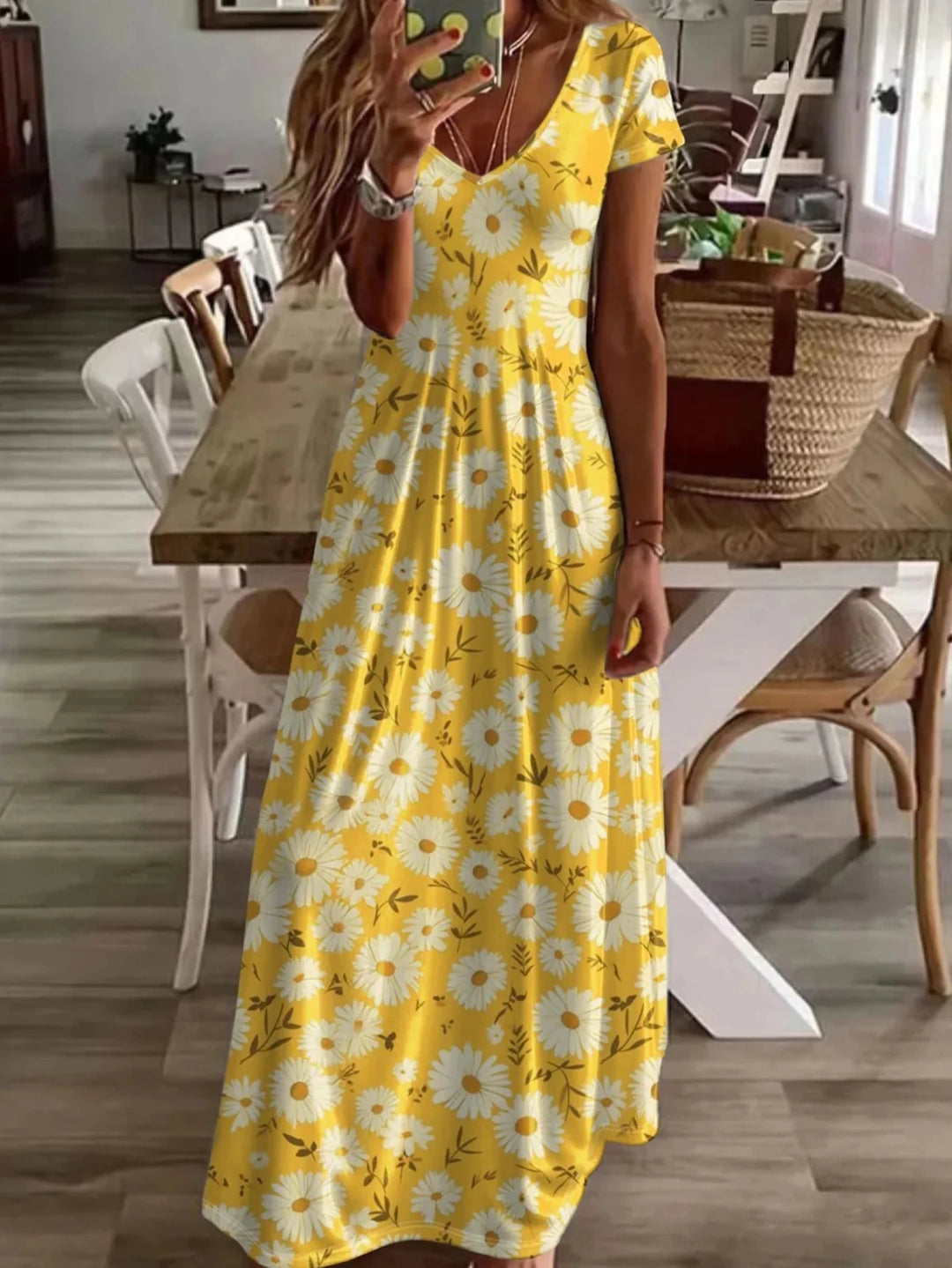 Florence | Floral V - Neck Short Sleeve Maxi Dress - Emma's Dresses