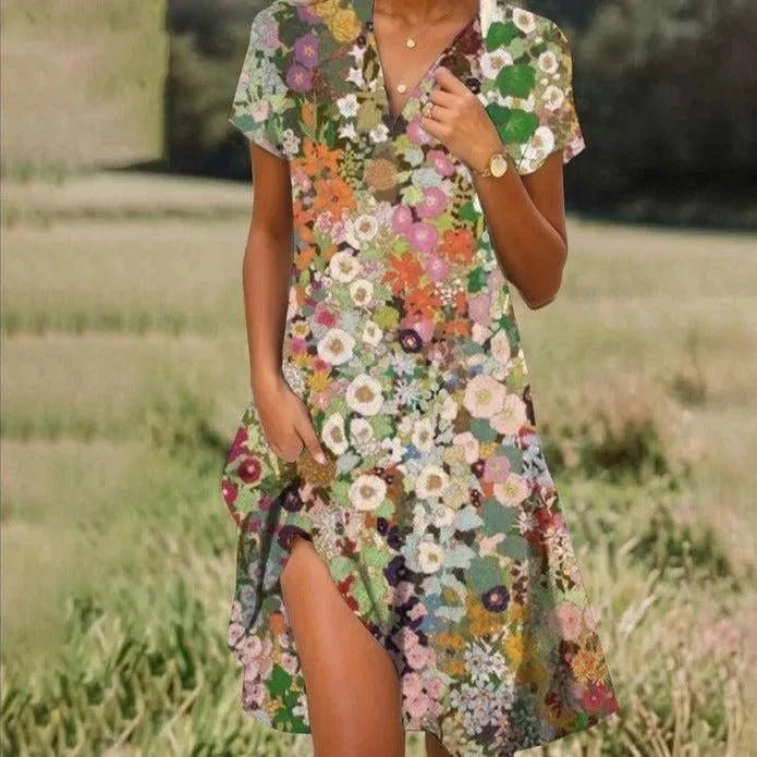Talia | Stylish V-Neck Short Sleeve Sun Dress – view 5