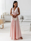 Maya | Elegant Pink V-Neck Sleeveless Wrap Maxi Dress