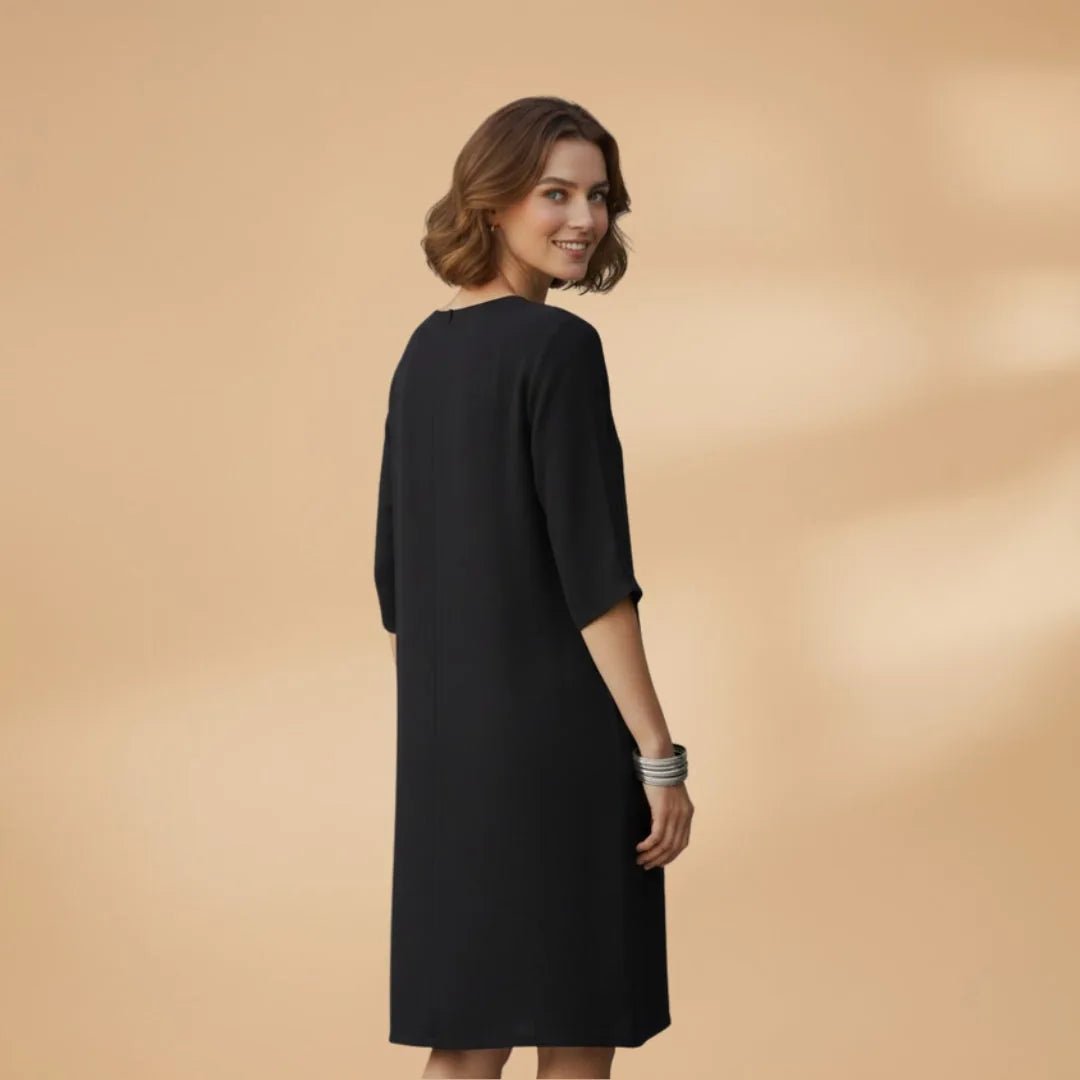 Iris | Elegant Dress with V - Neck and Three - Quarter Sleeves - Emma's Dresses