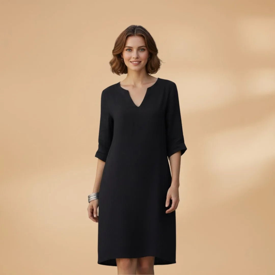 Iris | Elegant Dress with V - Neck and Three - Quarter Sleeves - Emma's Dresses