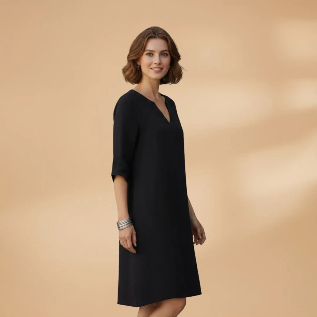 Iris | Elegant Dress with V - Neck and Three - Quarter Sleeves - Emma's Dresses
