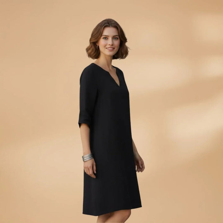 Iris | Elegant Dress with V - Neck and Three - Quarter Sleeves - Emma's Dresses