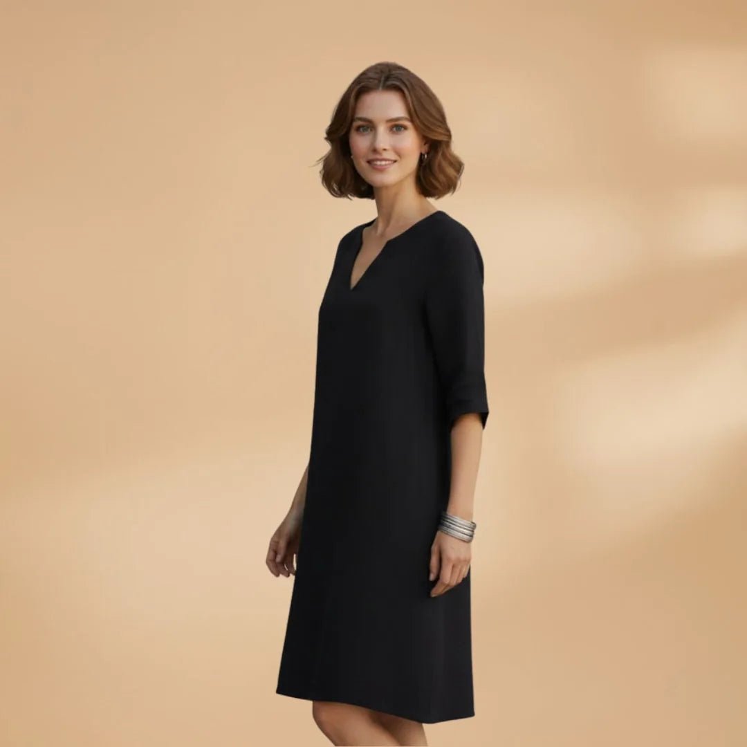 Iris | Elegant Dress with V - Neck and Three - Quarter Sleeves - Emma's Dresses