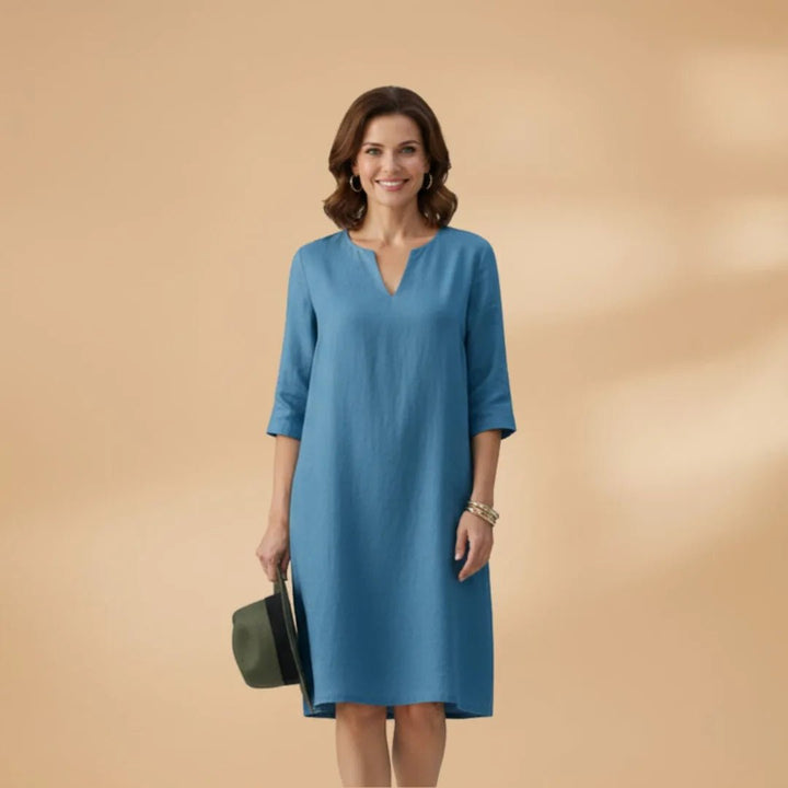 Iris | Elegant Dress with V - Neck and Three - Quarter Sleeves - Emma's Dresses