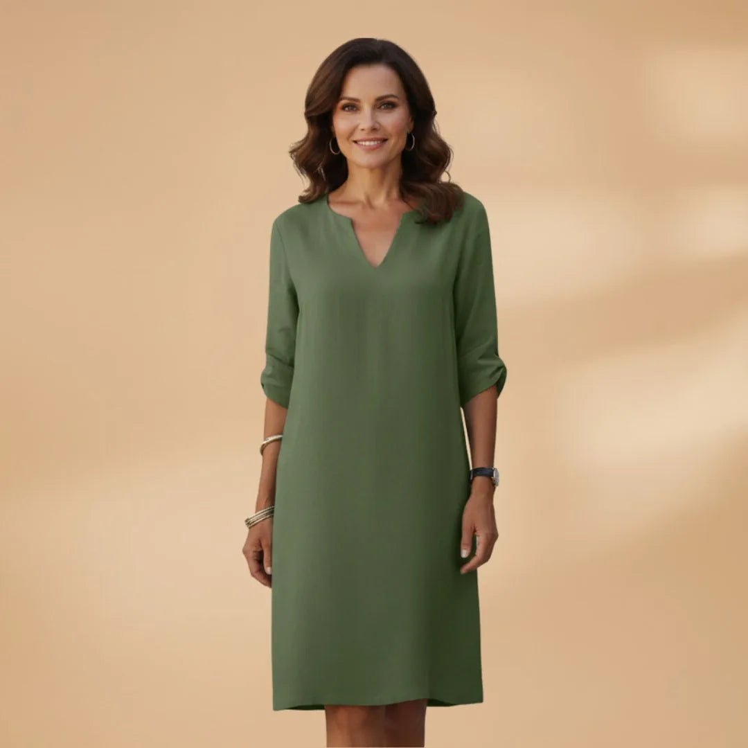 Iris | Elegant Dress with V - Neck and Three - Quarter Sleeves - Emma's Dresses
