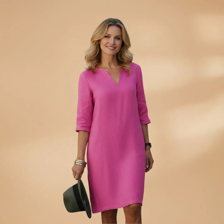 Iris | Elegant Dress with V - Neck and Three - Quarter Sleeves - Emma's Dresses