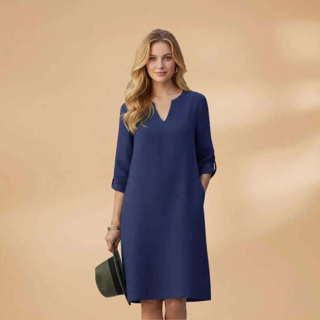 Iris | Elegant Dress with V - Neck and Three - Quarter Sleeves - Emma's Dresses