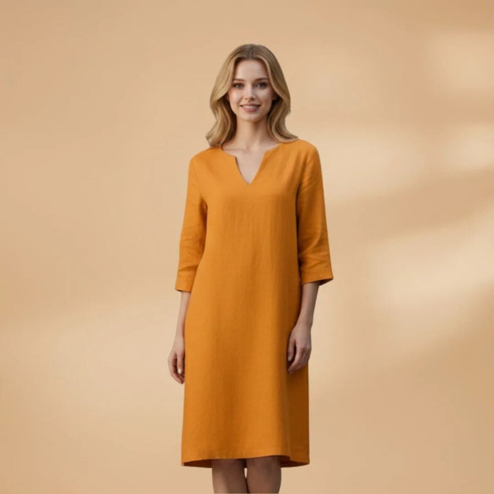 Iris | Elegant Dress with V - Neck and Three - Quarter Sleeves - Emma's Dresses