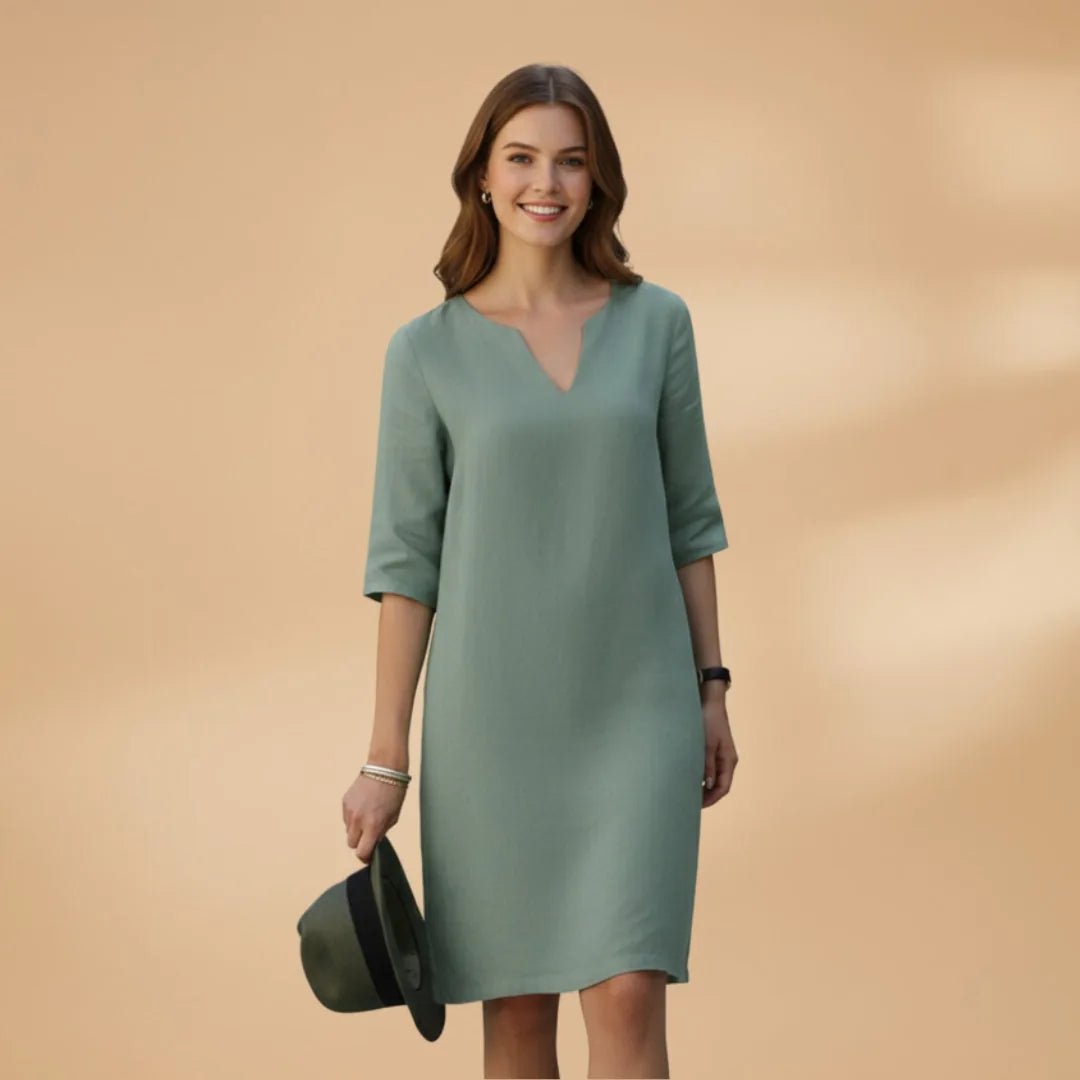 Iris | Elegant Dress with V - Neck and Three - Quarter Sleeves - Emma's Dresses