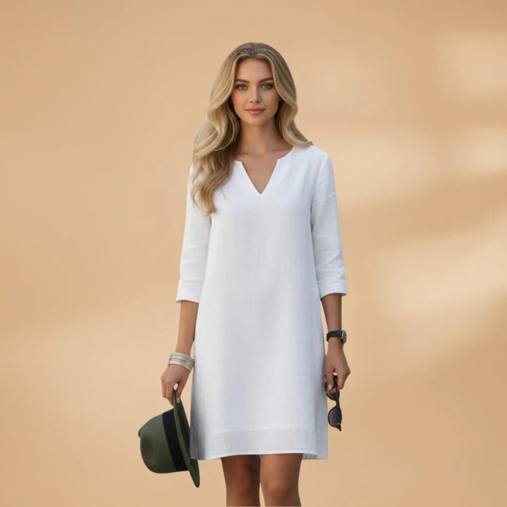 Iris | Elegant Dress with V - Neck and Three - Quarter Sleeves - Emma's Dresses