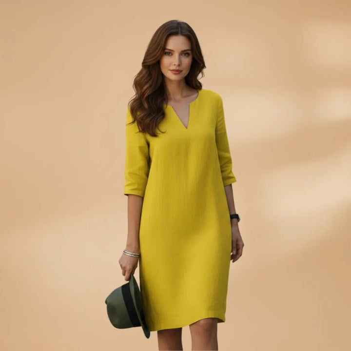 Iris | Elegant Dress with V - Neck and Three - Quarter Sleeves - Emma's Dresses