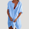 Rosie | Chic Blue V-Neck Mini Dress with Tie Detail