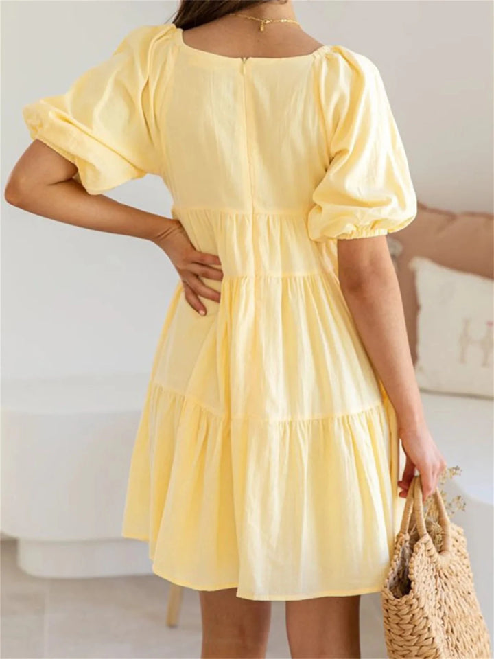 Matilda | Effortless V - Neck Tiered Yellow Dress - Emma's Dresses