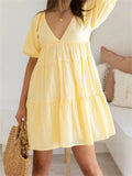 Matilda | Effortless V-Neck Tiered Yellow Dress