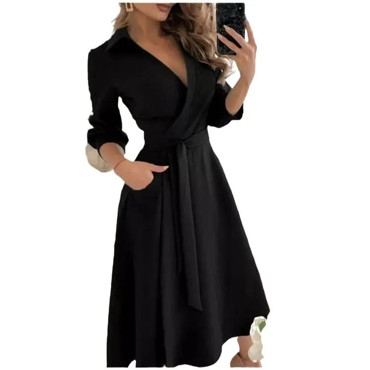 Celeste | Elegant V - Neck Wrap Butterfly Print Midi Dress - Emma's Dresses
