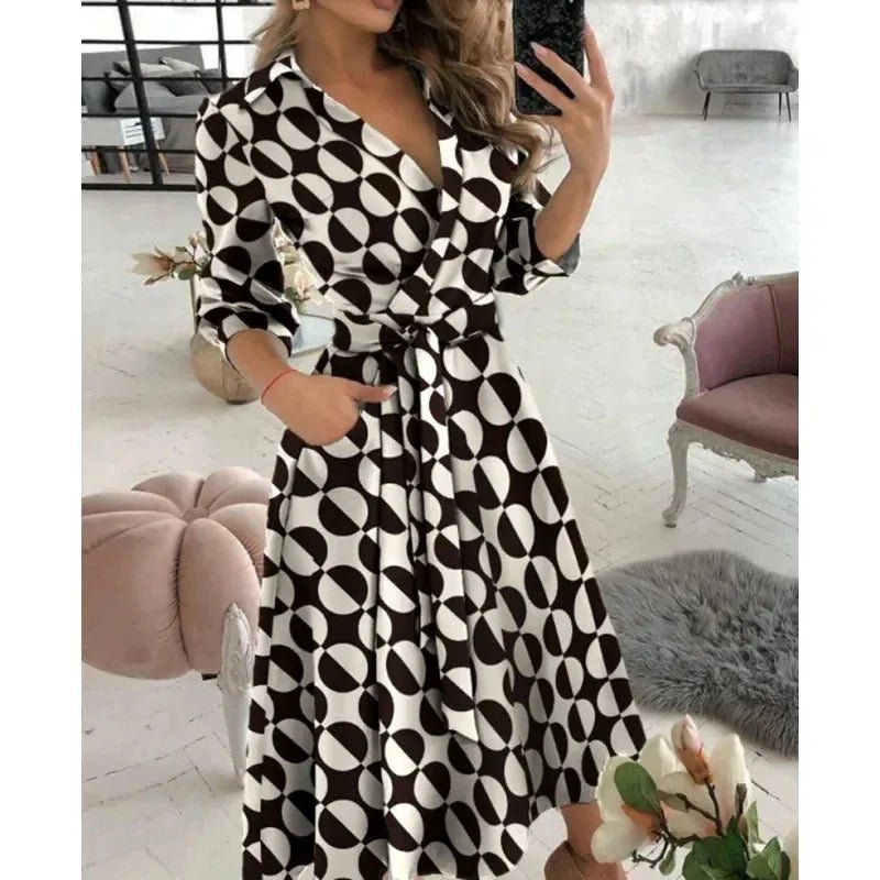 Celeste | Elegant V - Neck Wrap Butterfly Print Midi Dress - Emma's Dresses