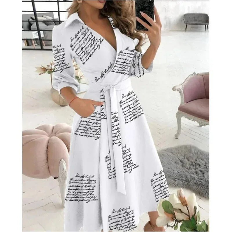 Celeste | Elegant V - Neck Wrap Butterfly Print Midi Dress - Emma's Dresses