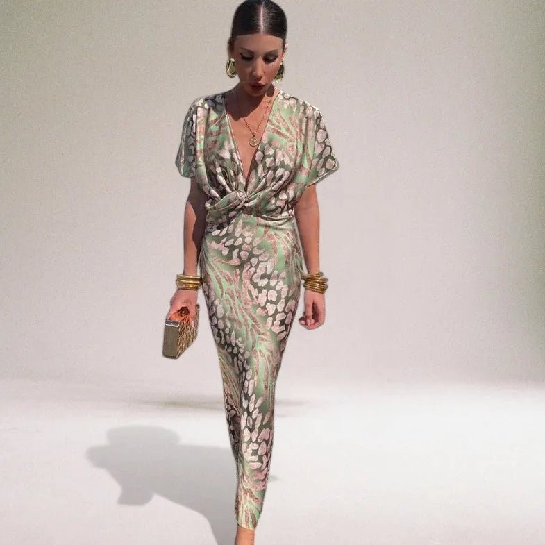 Coralie | Elegant Wedding Guest Wrap Maxi Dress with V - Neck - Emma's Dresses