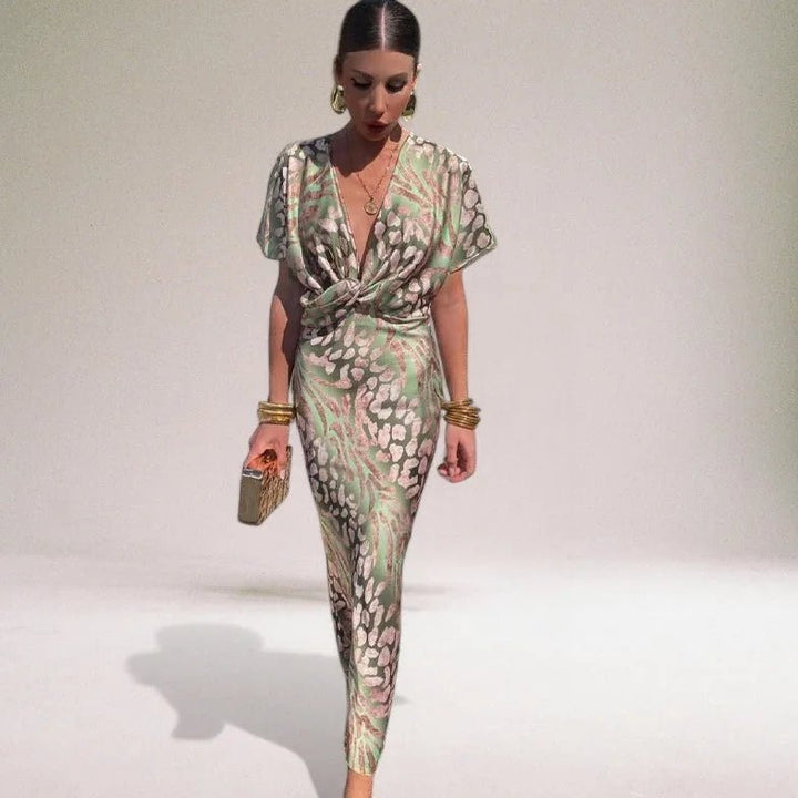 Coralie | Elegant Wedding Guest Wrap Maxi Dress with V - Neck - Emma's Dresses