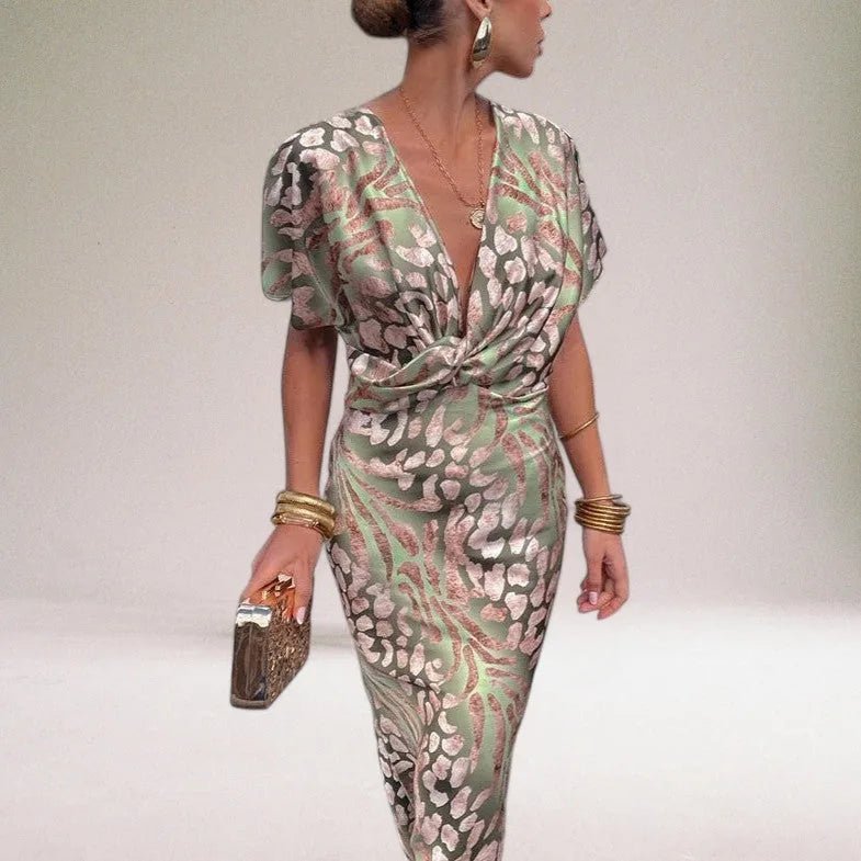 Coralie | Elegant Wedding Guest Wrap Maxi Dress with V - Neck - Emma's Dresses